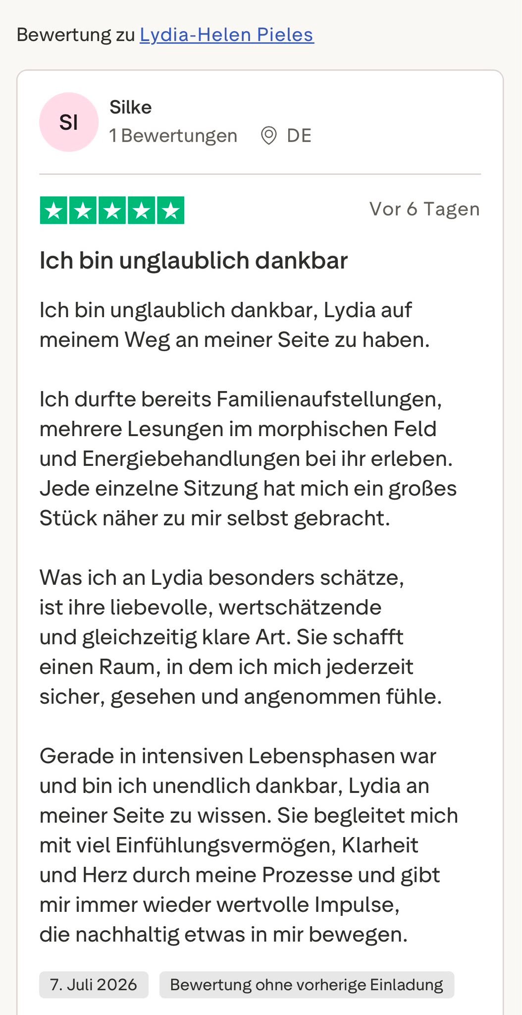 Bewertung Trustpilot Lydia-Helen Pieles